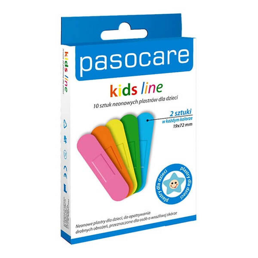 Pasocare Kids Kids Line Neon Plaster Set, pour enfants, 10 pièces - Longue durée !
