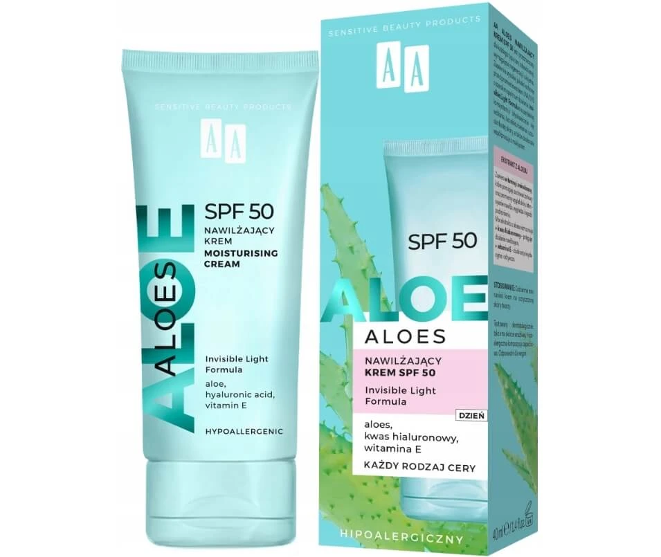 AA Aloe Vera moisturizing cream SPF 50, 40 ml