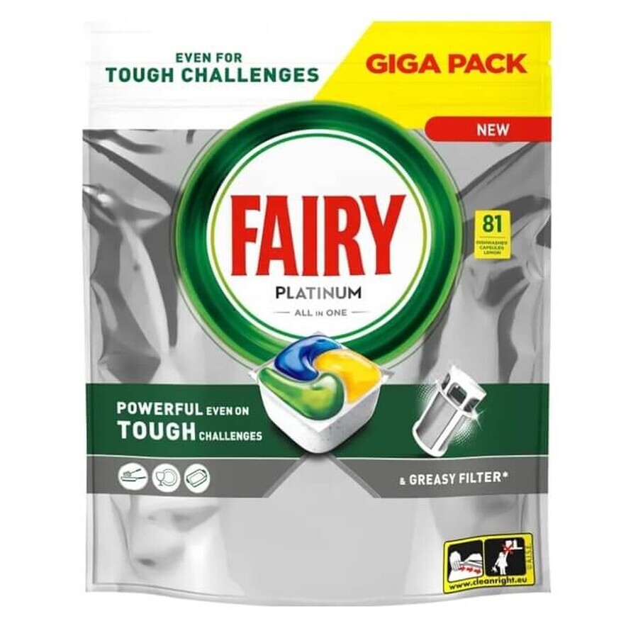 Fairy Platinum All in One capsules pour lave-vaisselle Lemon, 81 pièces