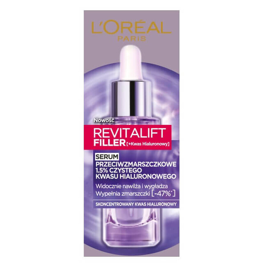 L'Oréal Paris Revitalift Filler Sérum antiarrugas con ácido hialurónico puro 1,5, 30ml