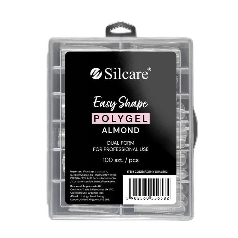 Silcare Easy Shape Polygel Polygel Clear Dual Almond Acryl-Formen, 100 Stück