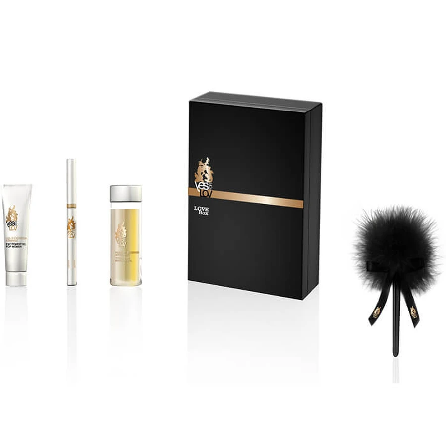 Yes For Lov Love Box Set Masau Oil 30ml + Creion de corp Wine + Gel de stimulare pentru femei 10g + Pană de stimulare