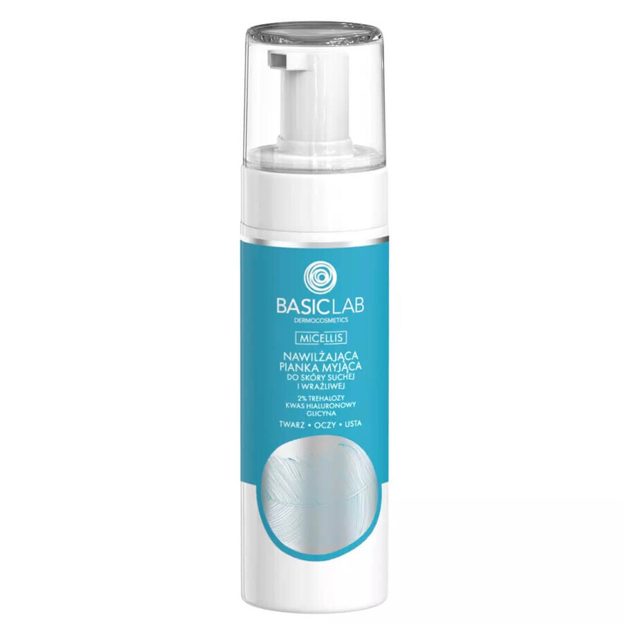 BasicLab Espuma limpiadora hidratante para pieles secas y sensibles, 150ml