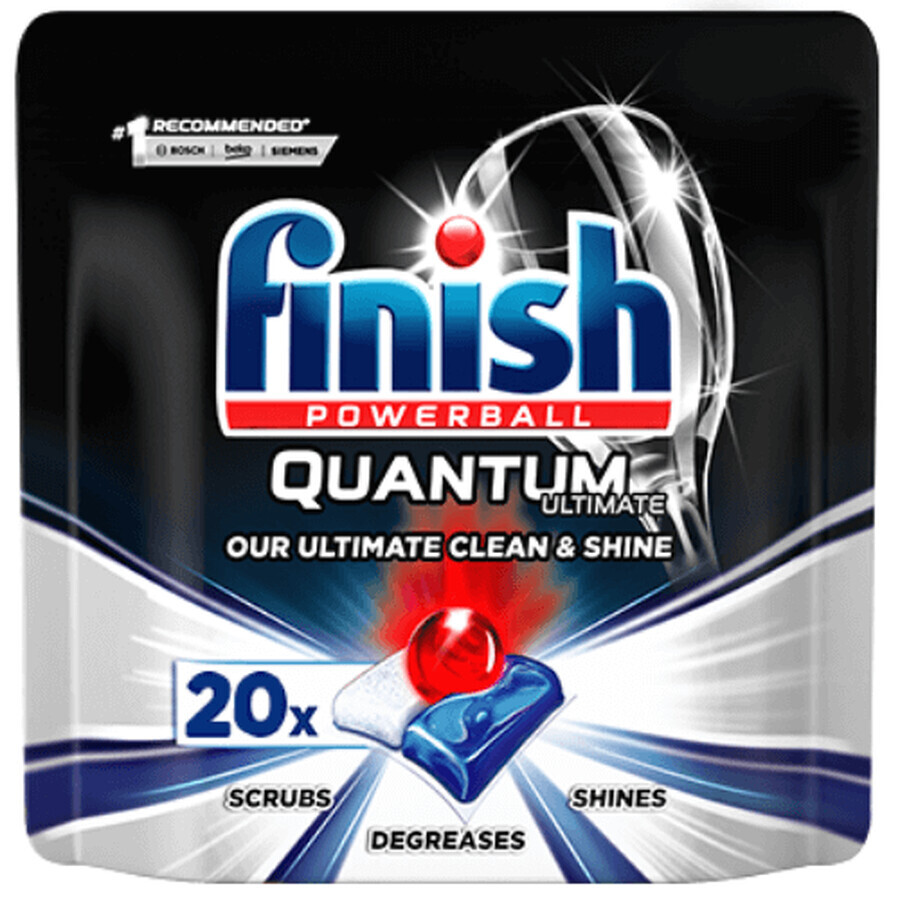 Finish Quantum Ultimate, phosphate-free dishwasher tablets with triple effect, powerful cleaning, degreasing and shine, 20 tablets