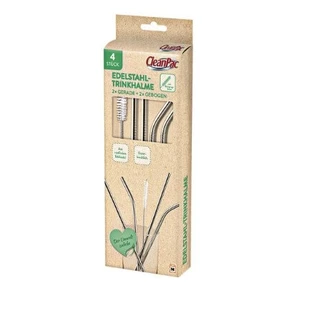 CleanPac, gourdes en acier inoxydable + brosse de nettoyage, 4 pièces