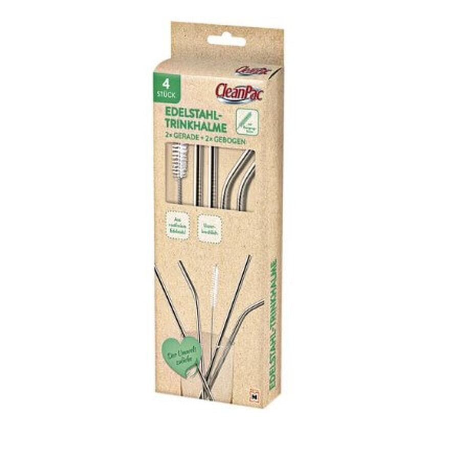 CleanPac, gourdes en acier inoxydable + brosse de nettoyage, 4 pièces