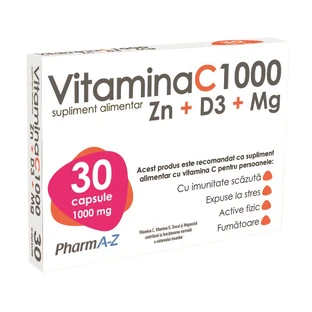 Vitamine C 1000 + Zn + D3 + Mg, 30 capsules, PharmA-Z