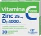 Vitamine C 1000 mg + Zn 25 mg + D3 4000 IU, 30 comprimés pelliculés, Fiterman