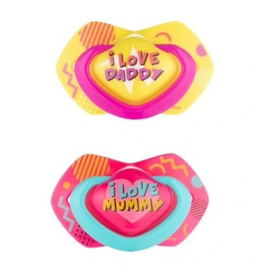 Canpol, Paci Pacifier, silicone, 0-6m symmetric Neon Love 22/652, pink, 2 pcs