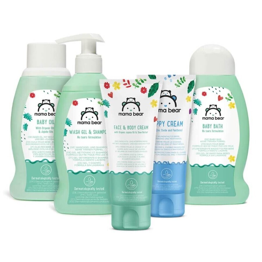 Set Mamá Osa, Bebé, champú, crema anti-rozaduras, aceite, crema facial y corporal, 1 ud.