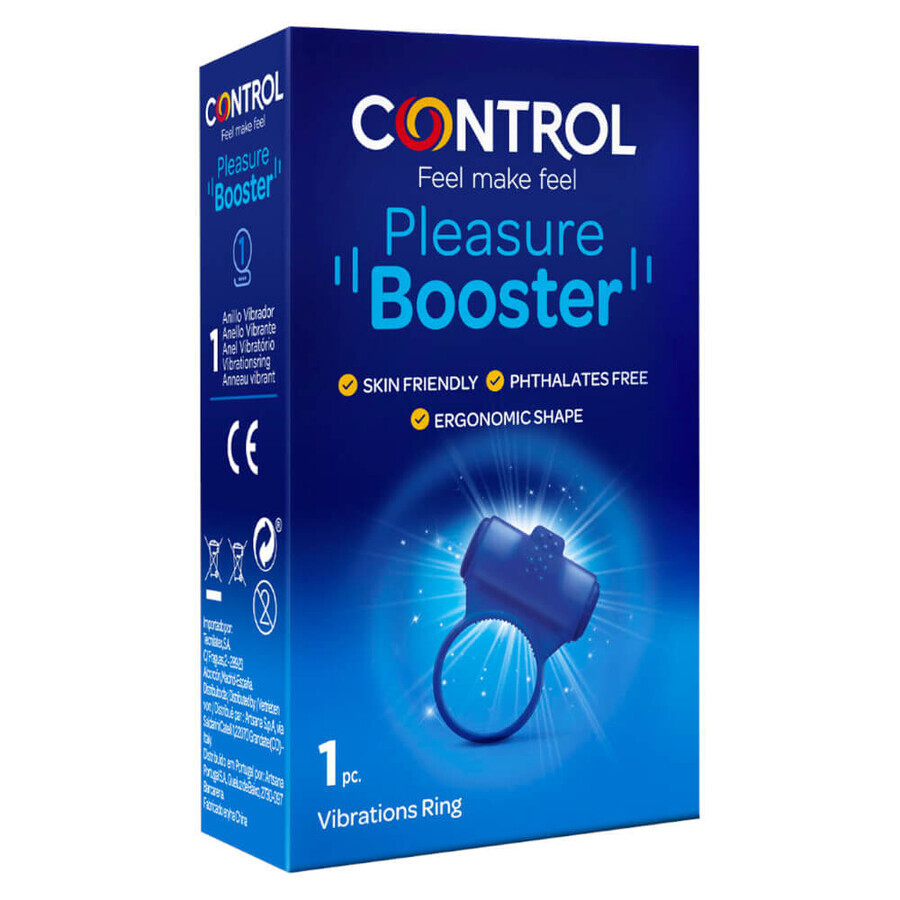 Control Pleasure Booster Anello vibrante con stimolante cacca e punti blu, 1 pezzo.