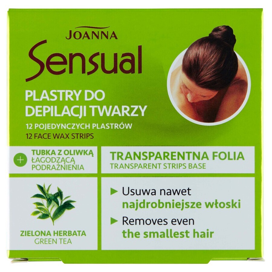 Joanna Sensual Sensual Facial Hair Removal Plasters Green Tea 12 pieces + Oil Tube 10ml