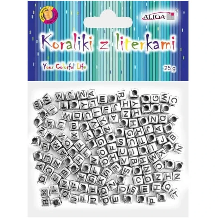Beads with metal letters, 25g