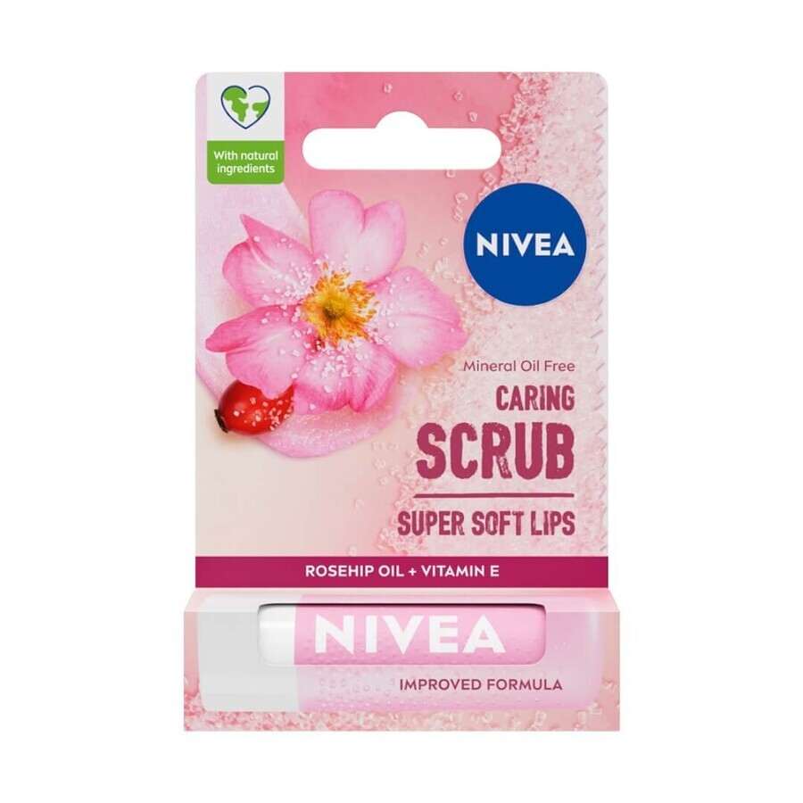 Nivea Caring Scrub Exfoliating Lip Scrub Wild Rose, 4.8g