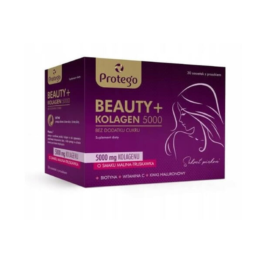 Protego Beauty + Collagen 5000 raspberry and strawberry flavor, 30 sachets