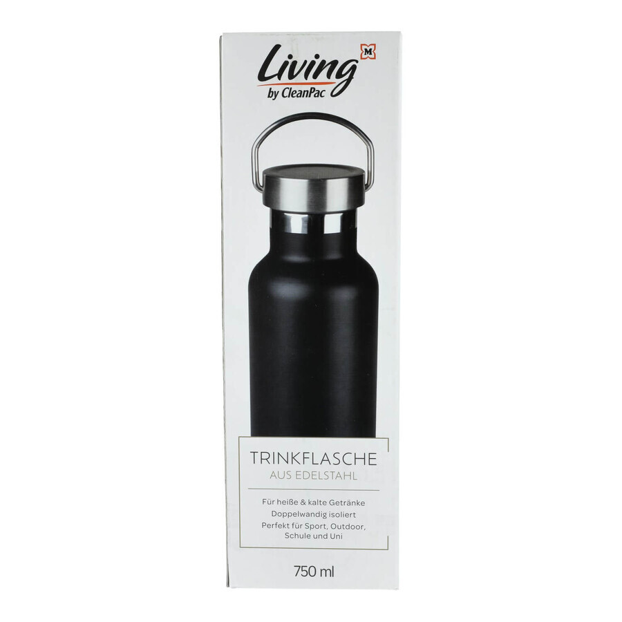 CleanPac, Roestvrijstalen fles, zwart, 750 ml