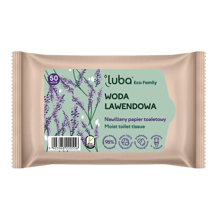Luba Eco Family Carta igienica inumidita con acqua di lavanda, 50 pezzi