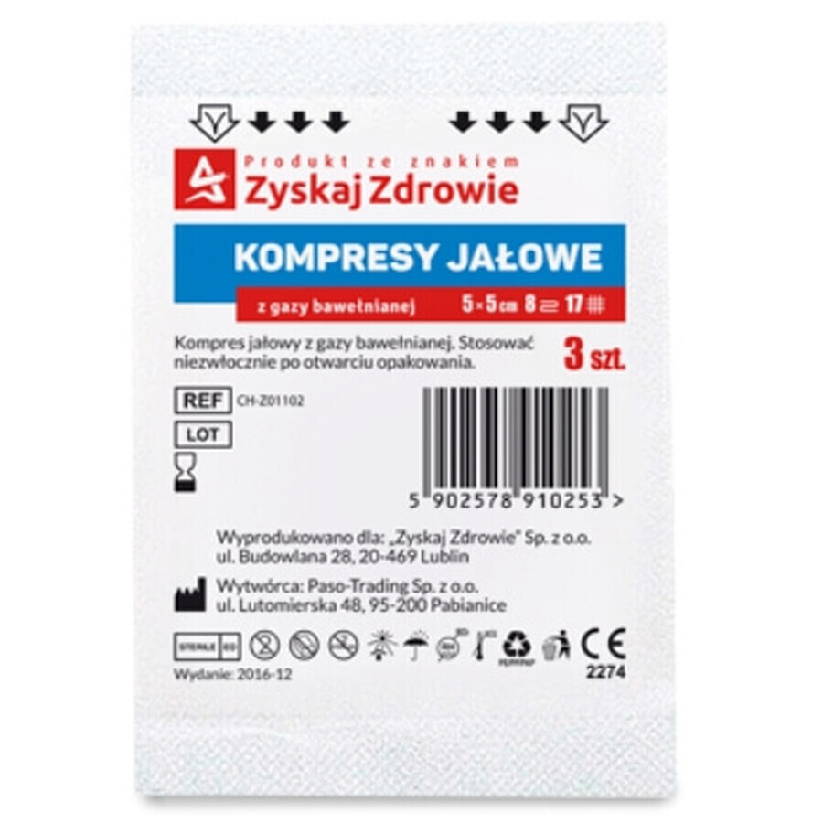 Compresses de gaze, 17N, 8W, 5x5cm, Get healthy, 1op. 3 pcs - Longue durée de conservation !
