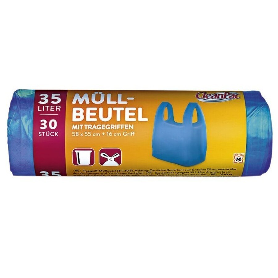 CleanPac, Bolsas de basura con asas 35l, 30 piezas