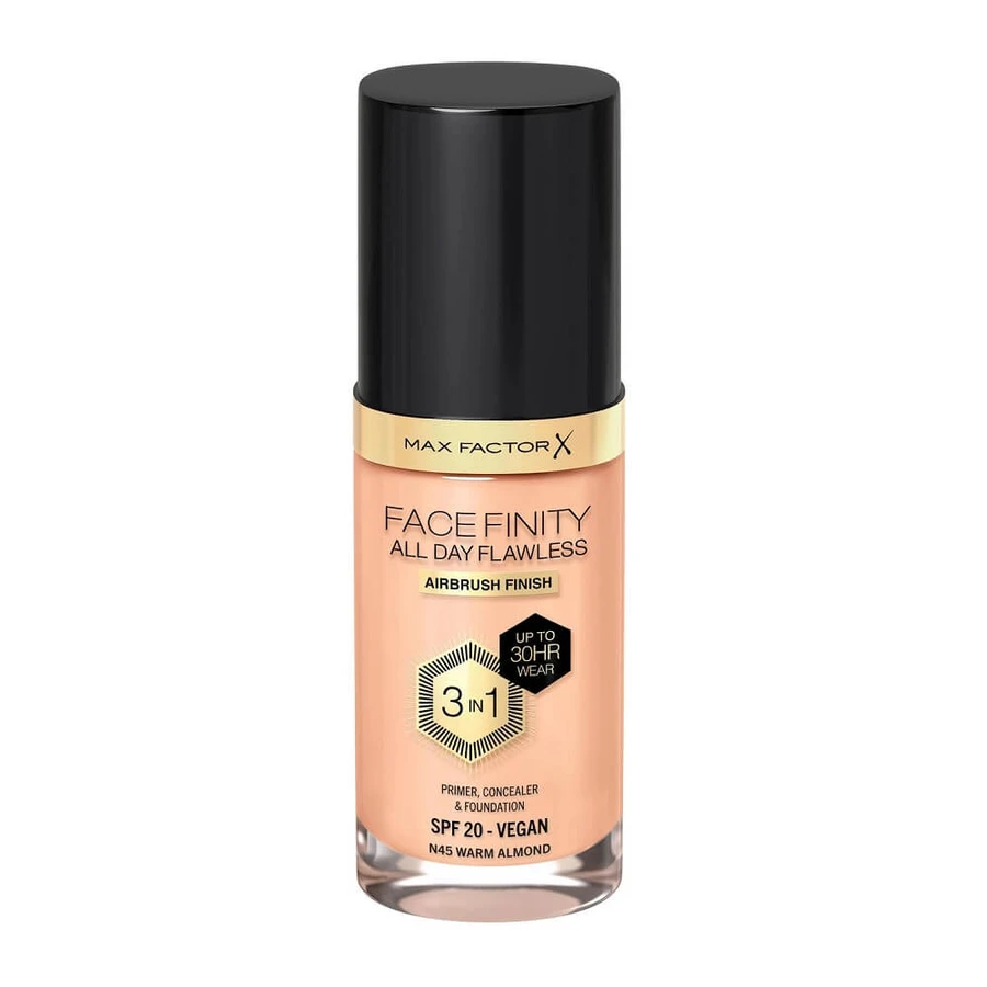 Max Factor Facefinity All Day Flawless 3 in 1 vloeibare Foundation N45 Warme Amandel 30ml