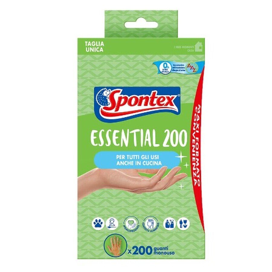 Spontex, Essential, Guantes, 200 piezas