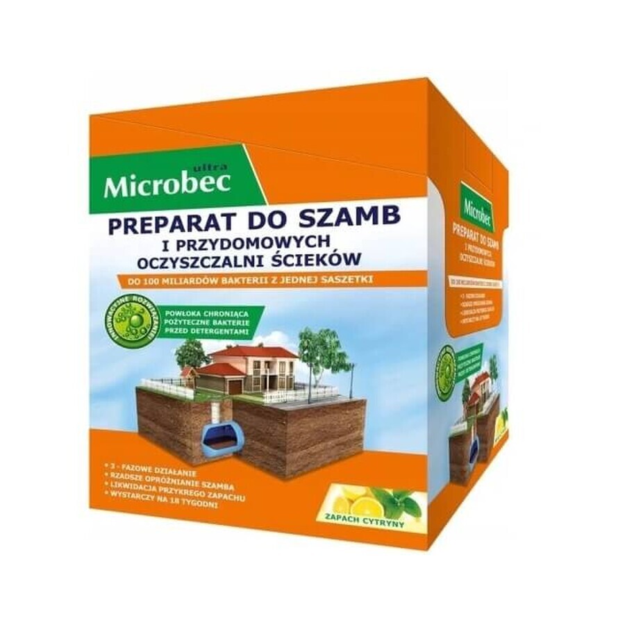 Microbec Preparaat voor septische putten en rioolwaterzuiveringsinstallaties, citroen, 18 zakjes x 25g