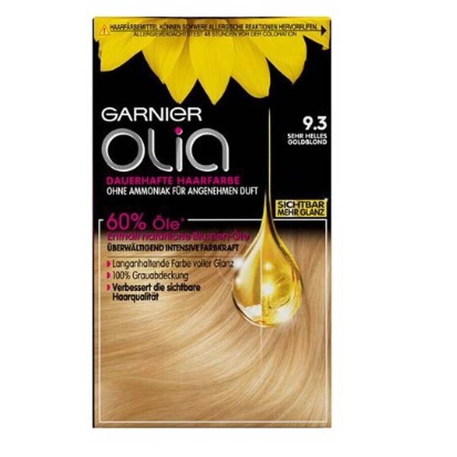 Garnier, Olia, Tinte para el cabello, 9.3 Rubio dorado claro, 1 ud.