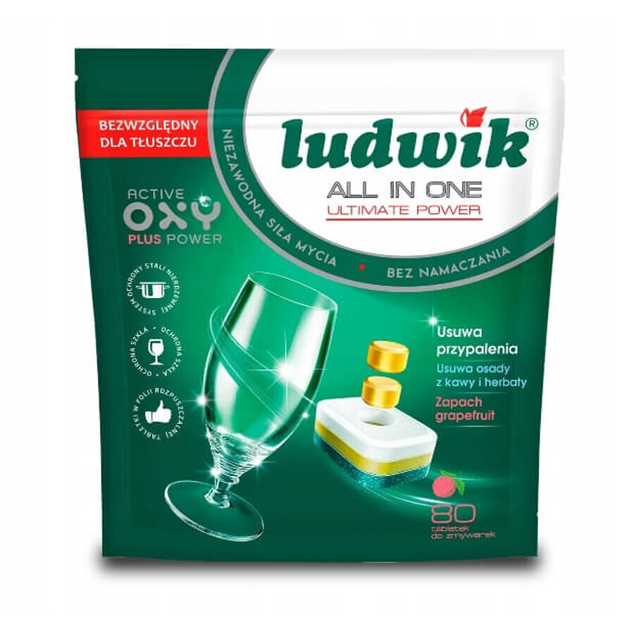 Ludwik All in One Ultimate Power Tablettes pour lave-vaisselle Pamplemousse, 80 pièces
