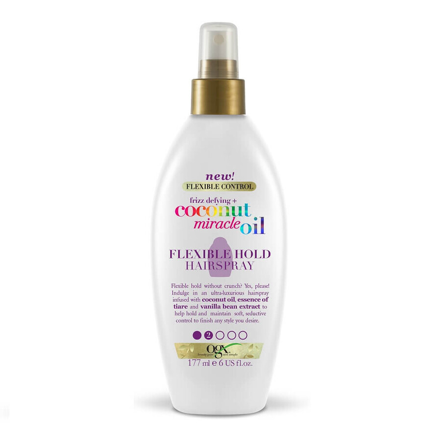 Organix Frizz-Defying + Miraculous Coconut Oil, laque à tenue flexible, 177ml