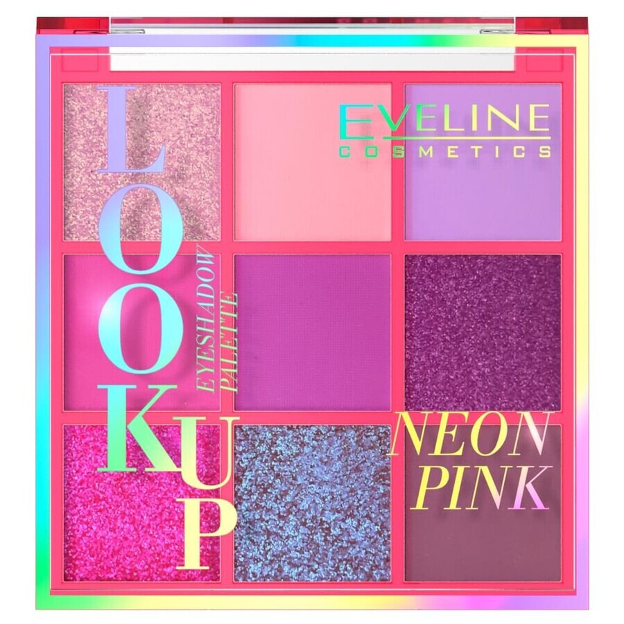 Eveline Cosmetics Look Up Paletă de 9 farduri de ochi Neon Pink, 10.8g