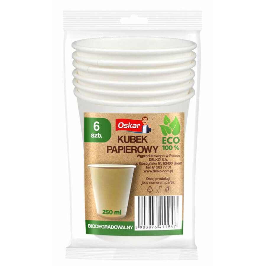 Oskar, gobelets en papier 250 ml, 6 pièces