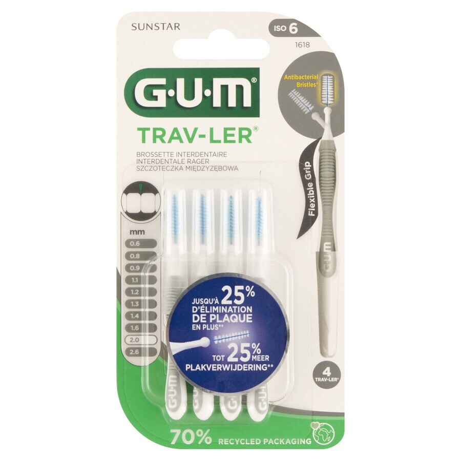 Sunstar GUM Trav-Ler, 2.0 mm interdental brush 1618, 4 pieces