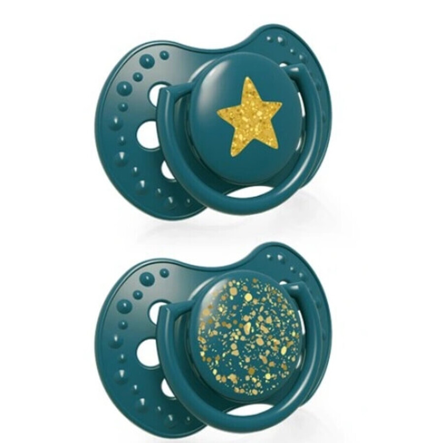 Lovi, Silicone dummy, dynamic Stardust 0-3m 22/892 green, 2 pieces