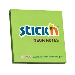 Neon green sticky notes 76x76mm