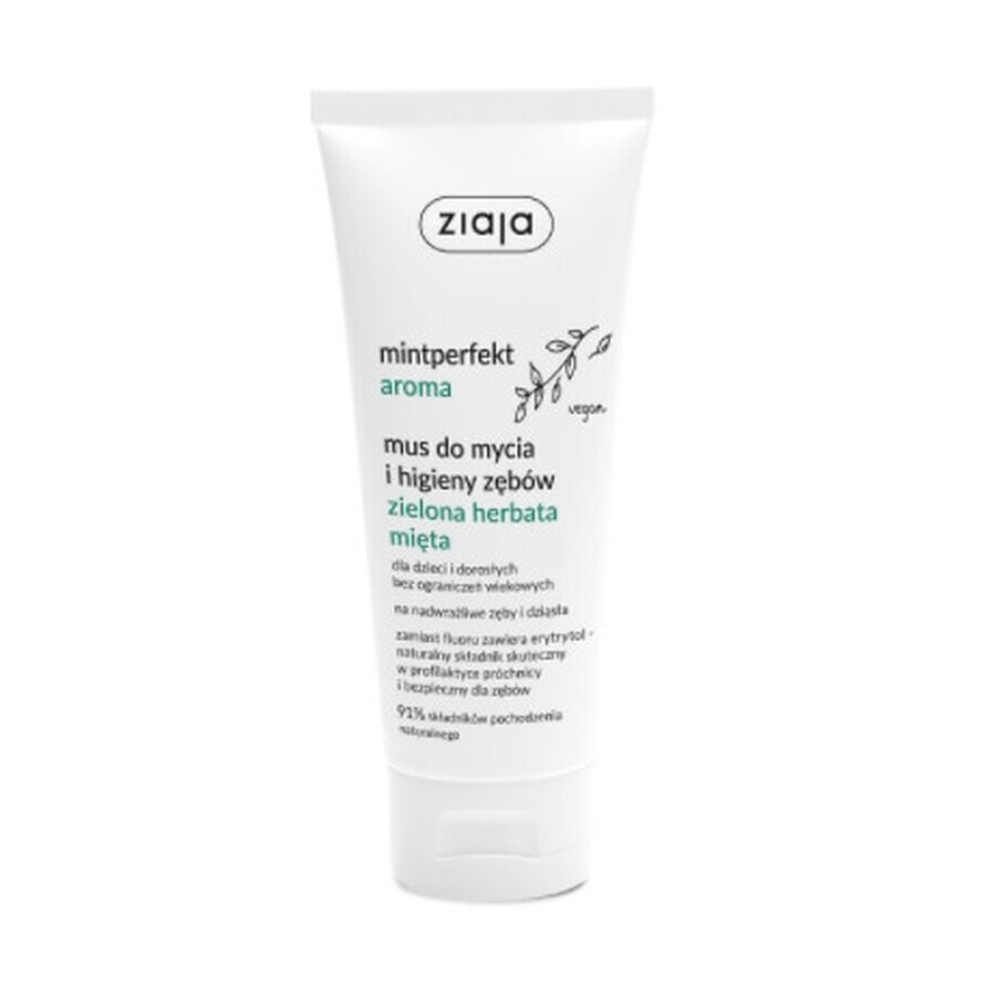 Ziaja, Mintperfect Aroma Mousse zur Zahnreinigung und -hygiene Grüner Tee Mita Mita, 100 ml - Langes Haltbarkeitsdatum!
