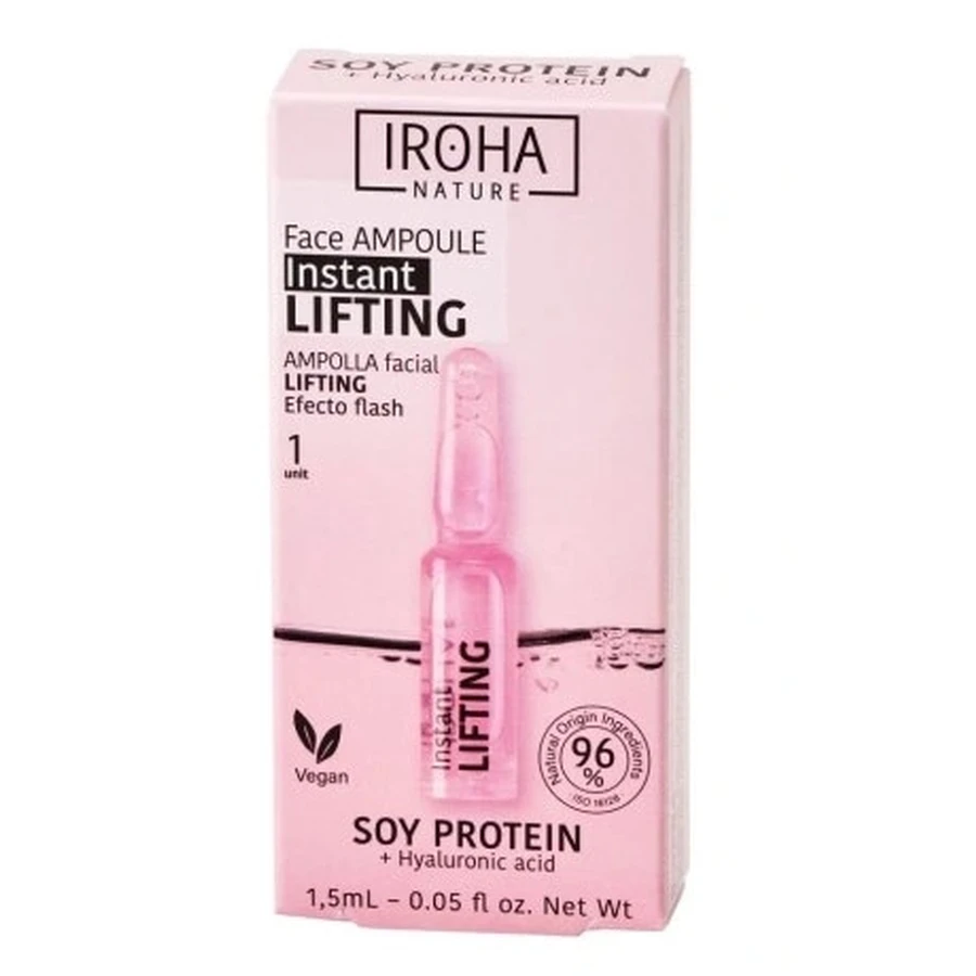 Iroha Nature Ampolla Facial Lifting y Reafirmante con proteína de soja y ácido hialurónico, 1,5ml
