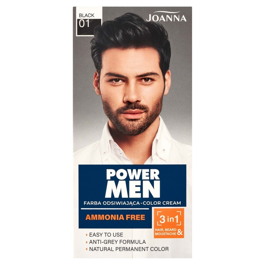Joanna Power Men Color Cream 3in1 Beard and Hair Color 01 Black, 30g
