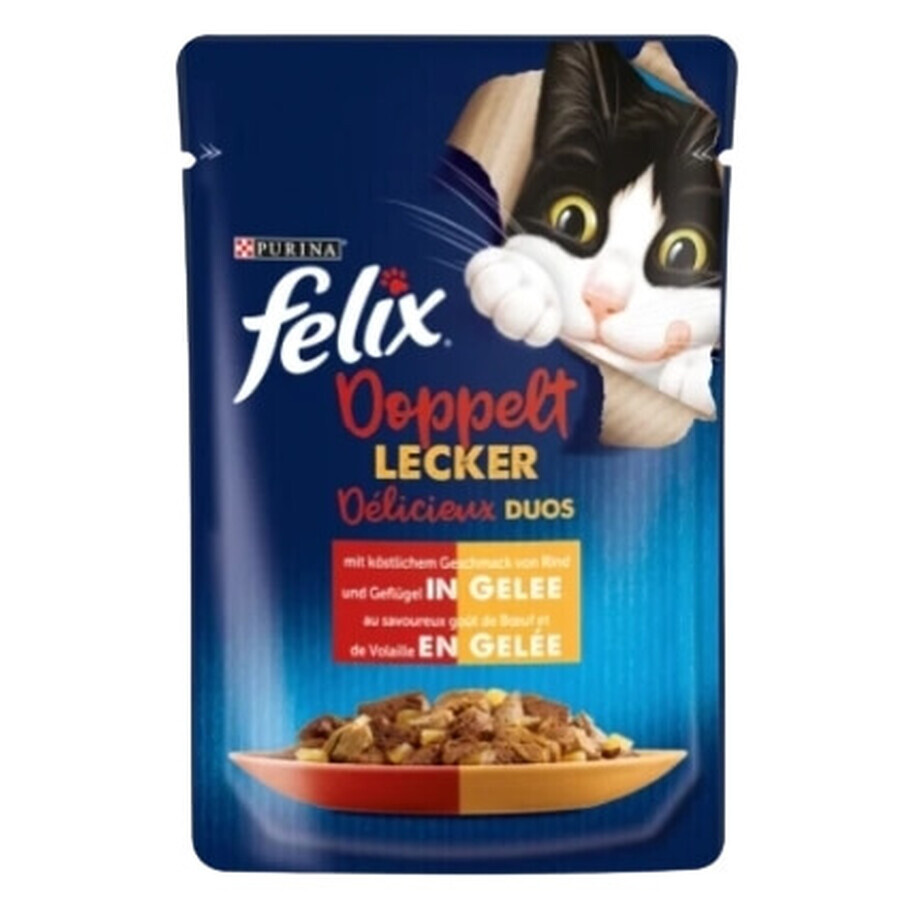 Felix, Katzenfeuchtfutter für ausgewachsene Katzen, Rind und Geflügel, 85g