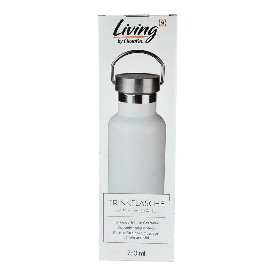 CleanPac, Sticlă din oțel inoxidabil, alb, 750ml