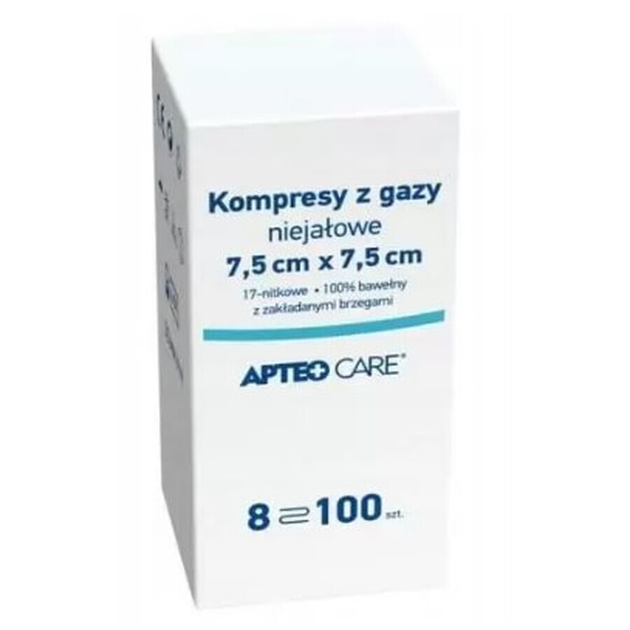 Apteo Care, tamponi di garza, non irritanti, 7,5x7,5 cm, 100 pezzi - Lunga durata!