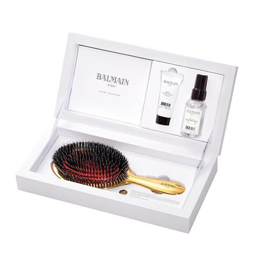 Balmain Golden Spa Brush set de cepillo de cera dorada + elixir de argán + acondicionador en spray
