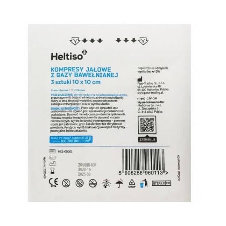 Heltiso, 8 layers, gau gauze pads with 17 threads, 10x10 cm, 3 pcs - Long life!