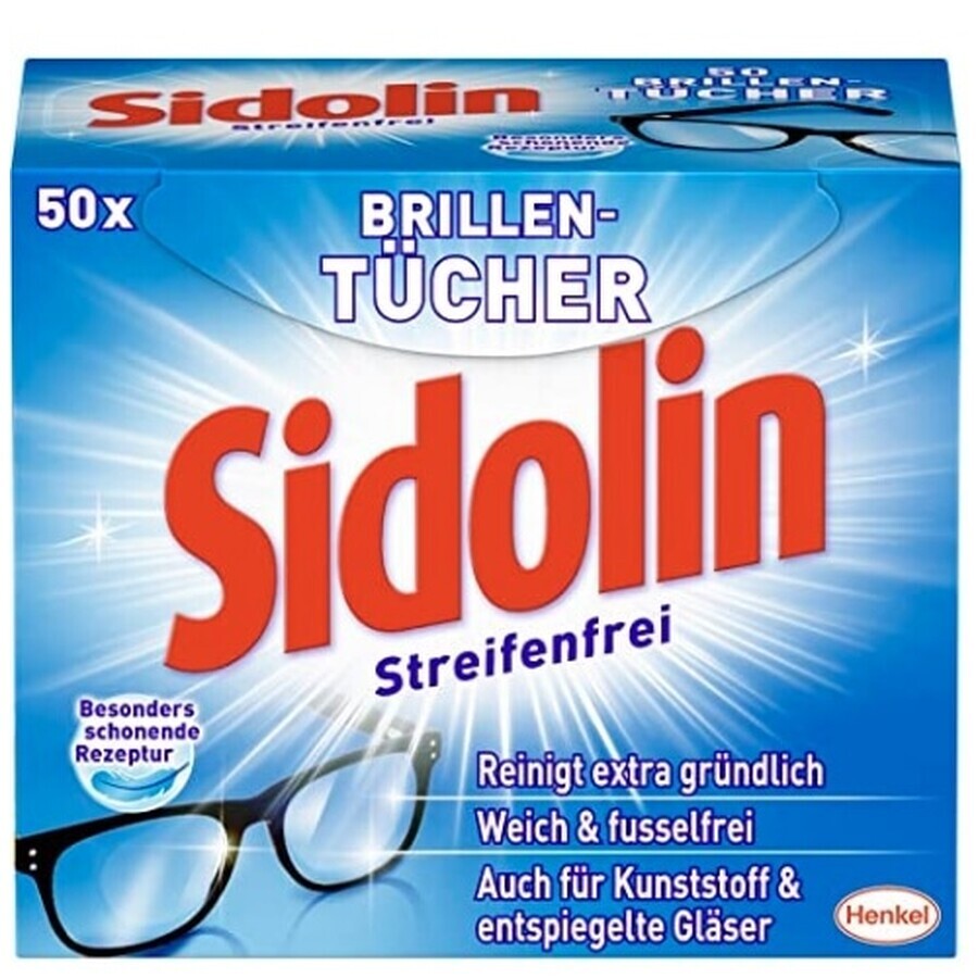 Sidolin, Salviette umidificate per la pulizia di occhiali, display, schermi, 50 pz.