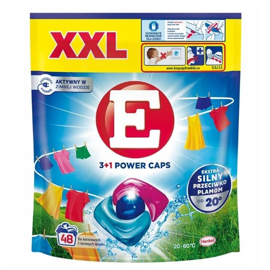 E Power Caps pour le lavage des tissus colorés et foncés, 48 pcs.