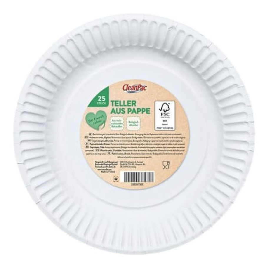 CleanPac, Platos de papel 23 cm, 25 piezas