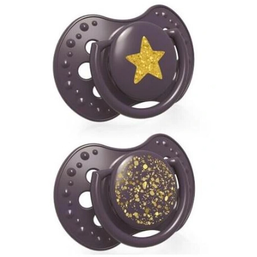 Lovi, Ciuccio in silicone, dinamica Stardust 3-6m 22/893 viola, 2 pezzi
