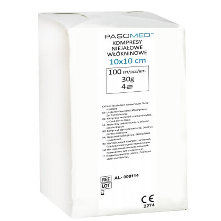 Tampons en non-tissé, non-tissé, Pasomed, 30g, 4 couches, 10 cm x 10, 100 pièces - Longue durée de vie !