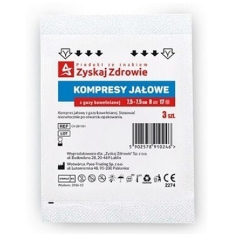 Gauze pads, self-adhesive, 17N, 8W, 7.5 x 7.5cm, 3 pcs - Long-term!