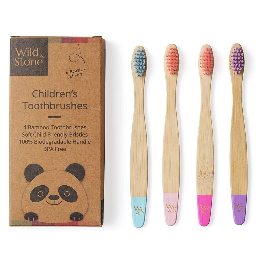 Wild amp; Stein, Zahnbürsten für Kinder, Bambuszahnbürsten für Kinder, 4 Stück