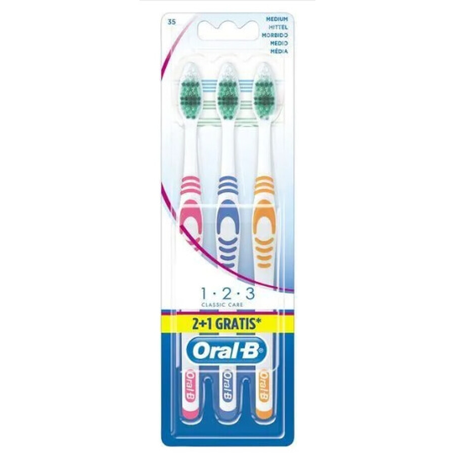 Oral-B 1,2,3 Classic, Periuță de dinți, medie, 3 bucăți